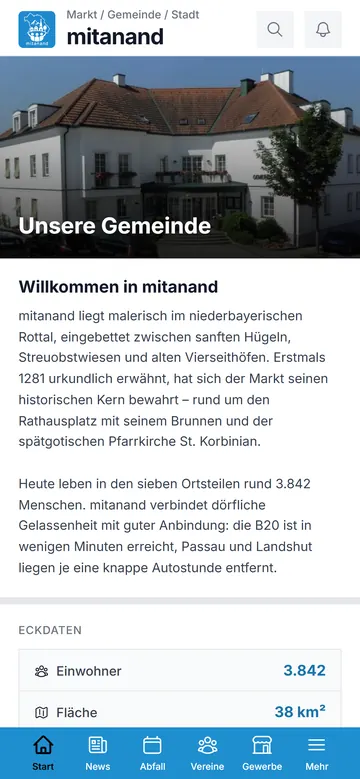 Rathaus & Dienste in der mitanand App