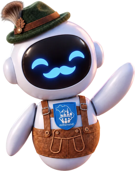Das mitanand Maskottchen, der KI-Assistent mit Trachtenhut